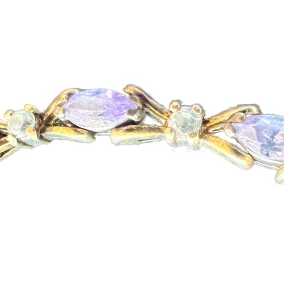 Vintage 925 Sterling Silver bracelet Purple Stones And Clear Stone - Picture 2 of 13